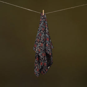 Black - Ajrakh Hand Block Print Natural Dyed Modal Silk Scarf 10