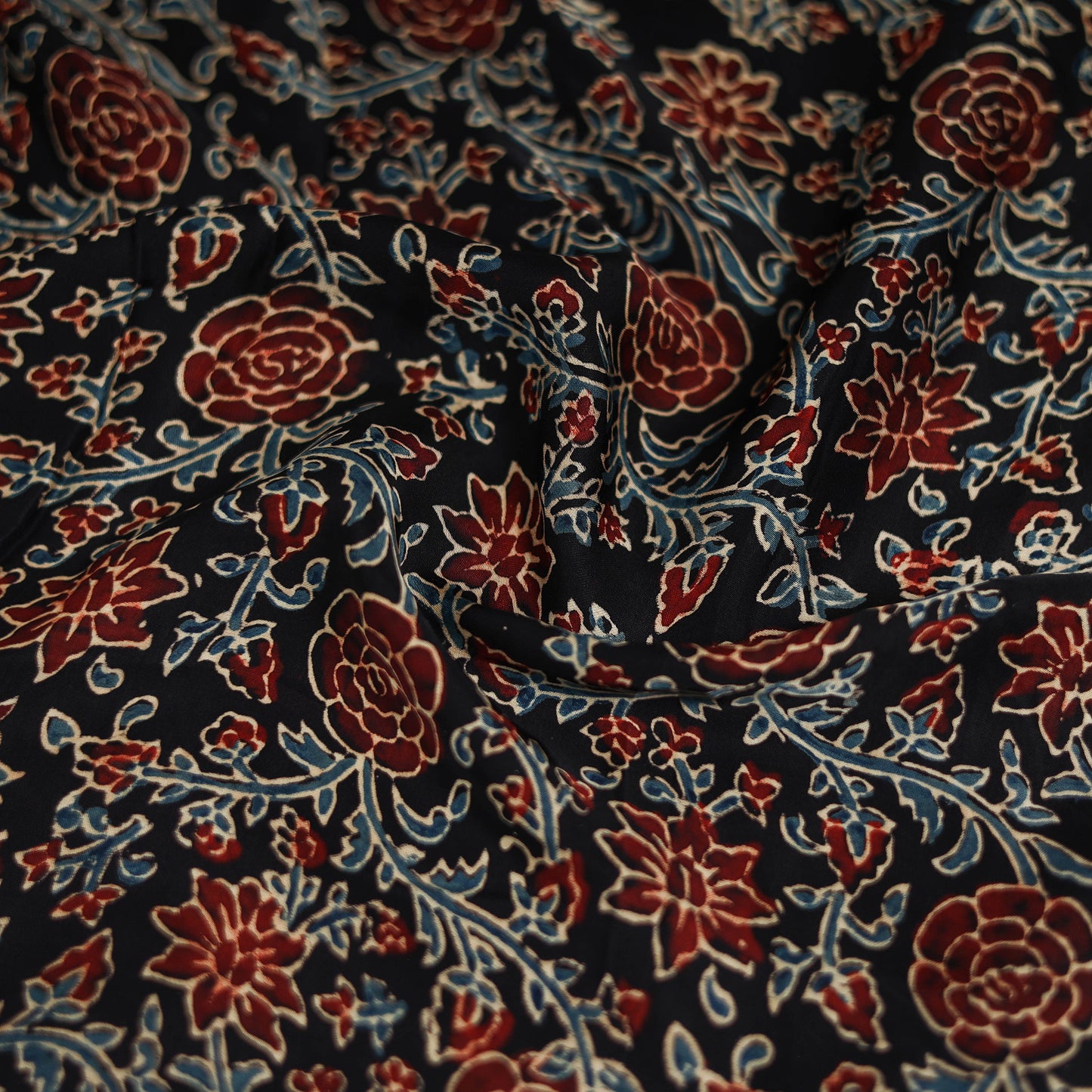 Black - Ajrakh Hand Block Print Natural Dyed Modal Silk Scarf 10
