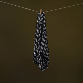Black - Bagh Hand Block Print Modal Silk Scarf 09