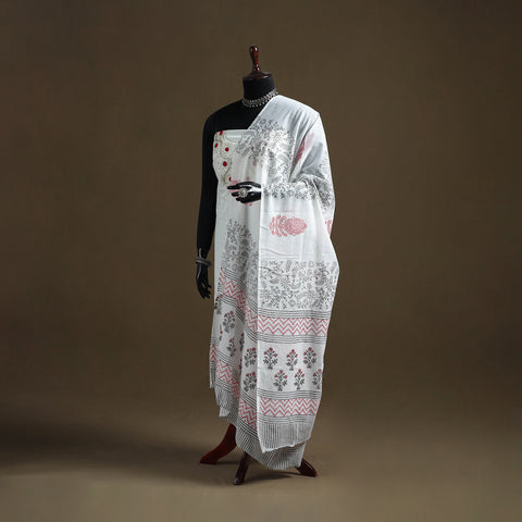 White - Sanganeri Hand Block Print Pure Mul Cotton Dupatta 41
