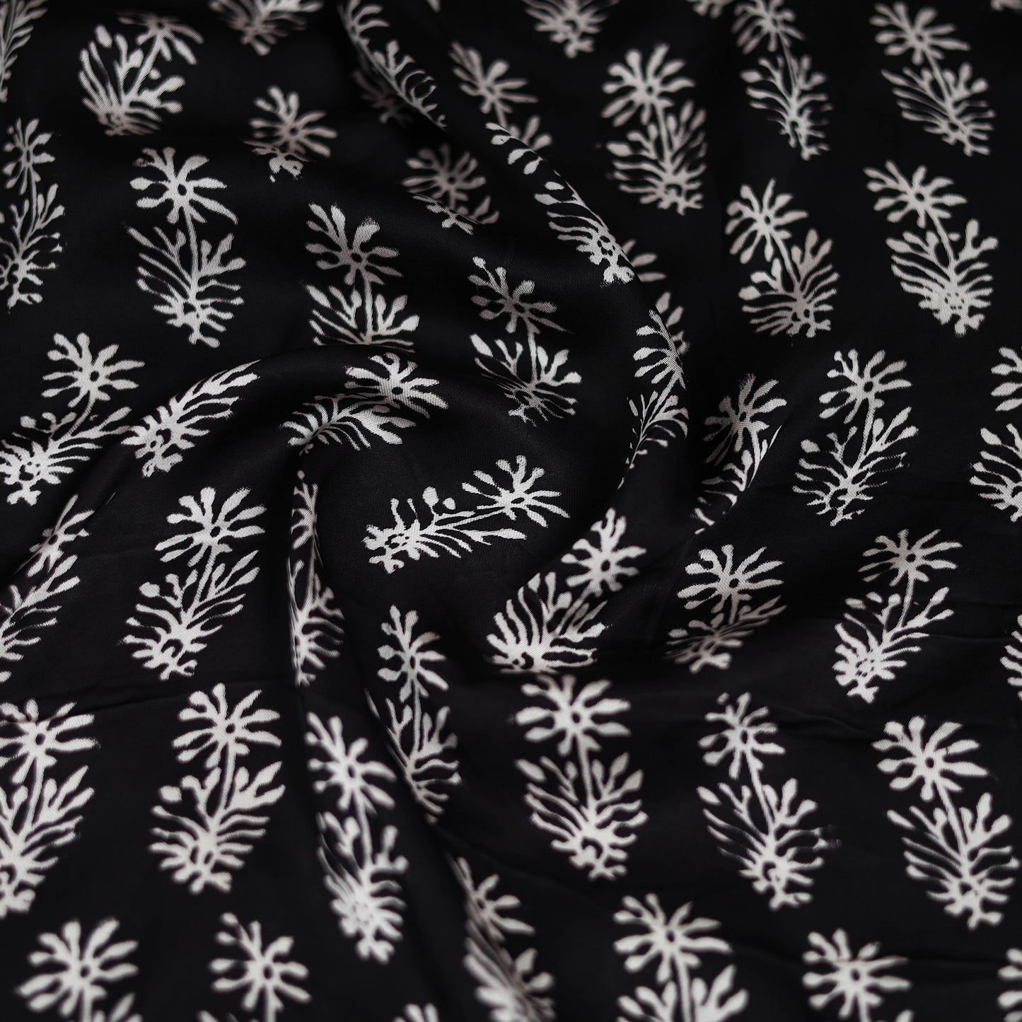 Black - Bagh Hand Block Print Modal Silk Scarf 09