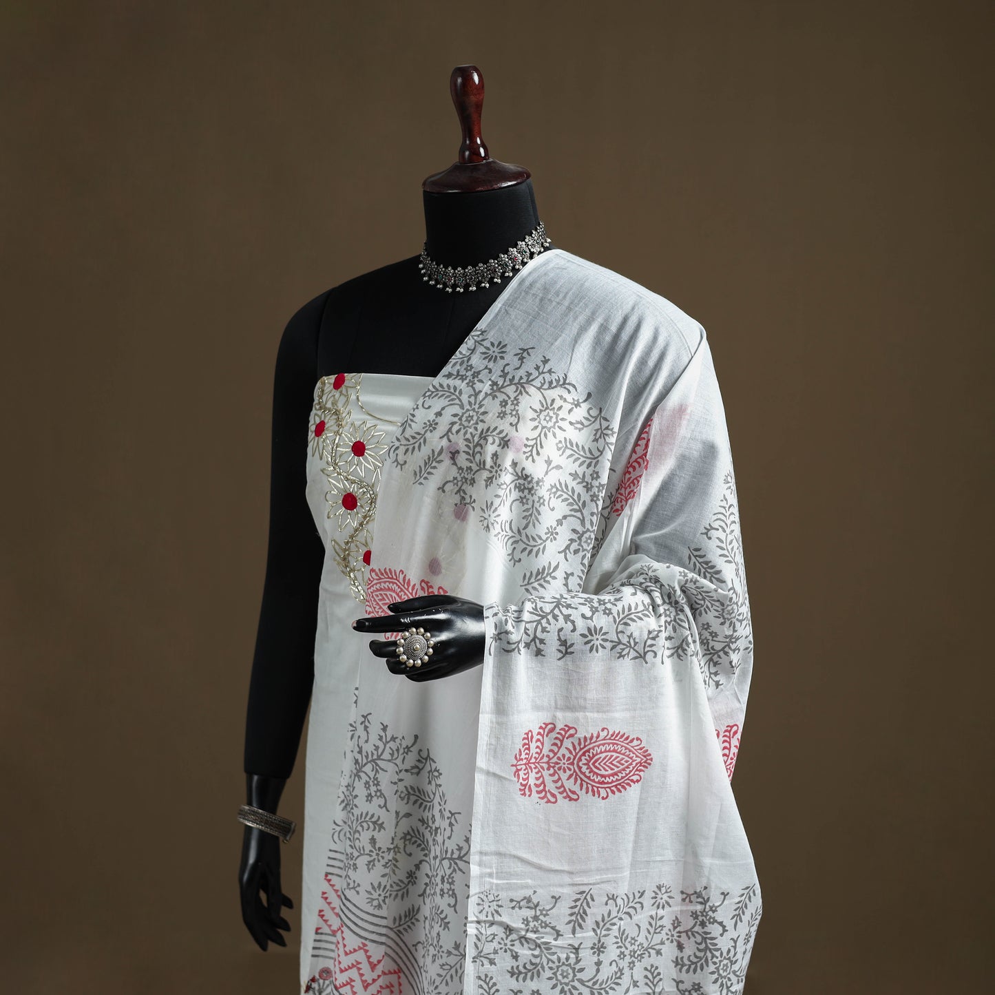 White - Sanganeri Hand Block Print Pure Mul Cotton Dupatta 41