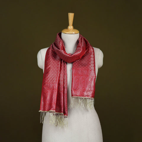 Red - Handloom Banarasi Brocade Semi Silk Stole 04