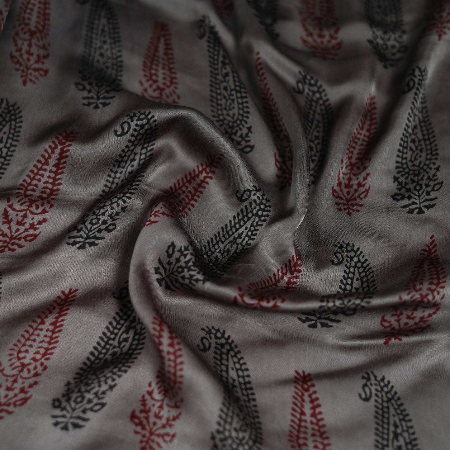 Grey - Bagh Hand Block Print Modal Silk Scarf 08
