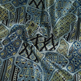 Blue - Ajrakh Hand Block Print Natural Dyed Modal Silk Scarf 07