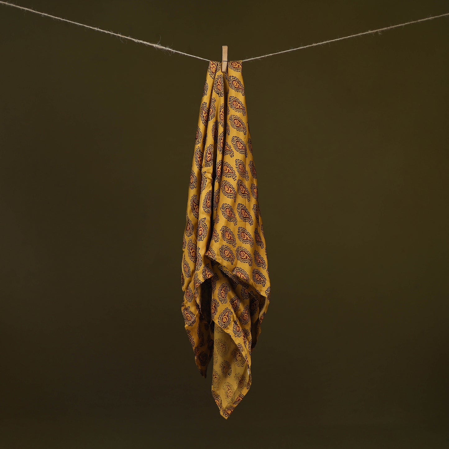 Yellow - Bagh Hand Block Print Modal Silk Scarf 06