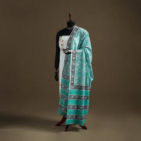 Green - Sanganeri Hand Block Print Pure Mul Cotton Dupatta 43