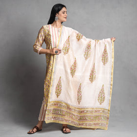  Sanganeri Block Printed Chanderi Silk Kurta with Palazzo & Dupatta Set 