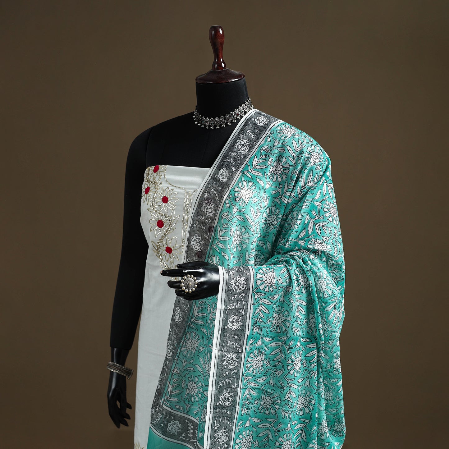 Green - Sanganeri Hand Block Print Pure Mul Cotton Dupatta 43