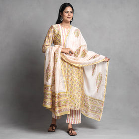  Sanganeri Block Printed Chanderi Silk Kurta with Palazzo & Dupatta Set 