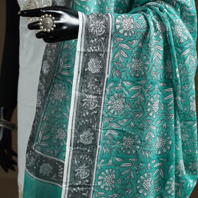 Green - Sanganeri Hand Block Print Pure Mul Cotton Dupatta 43
