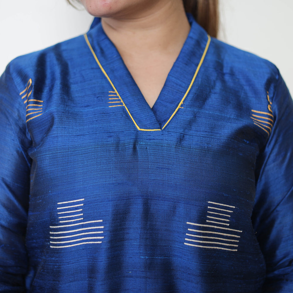 Blue - Bhagalpuri Handloom Tussar Silk Suit Set 05