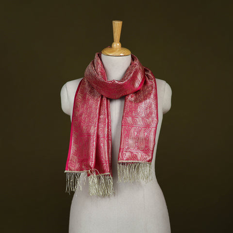 Pink - Handloom Banarasi Brocade Semi Silk Stole 08