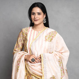  Sanganeri Block Printed Chanderi Silk Kurta with Palazzo & Dupatta Set 