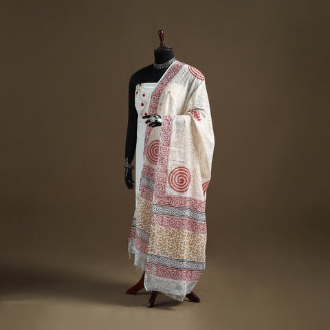 White - Sanganeri Hand Block Print Pure Mul Cotton Dupatta 44