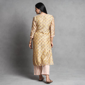  Sanganeri Block Printed Chanderi Silk Kurta with Palazzo & Dupatta Set 
