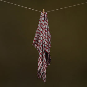 Red - Bagh Hand Block Print Modal Silk Scarf 01