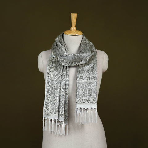 Grey - Handloom Banarasi Brocade Semi Silk Stole 13