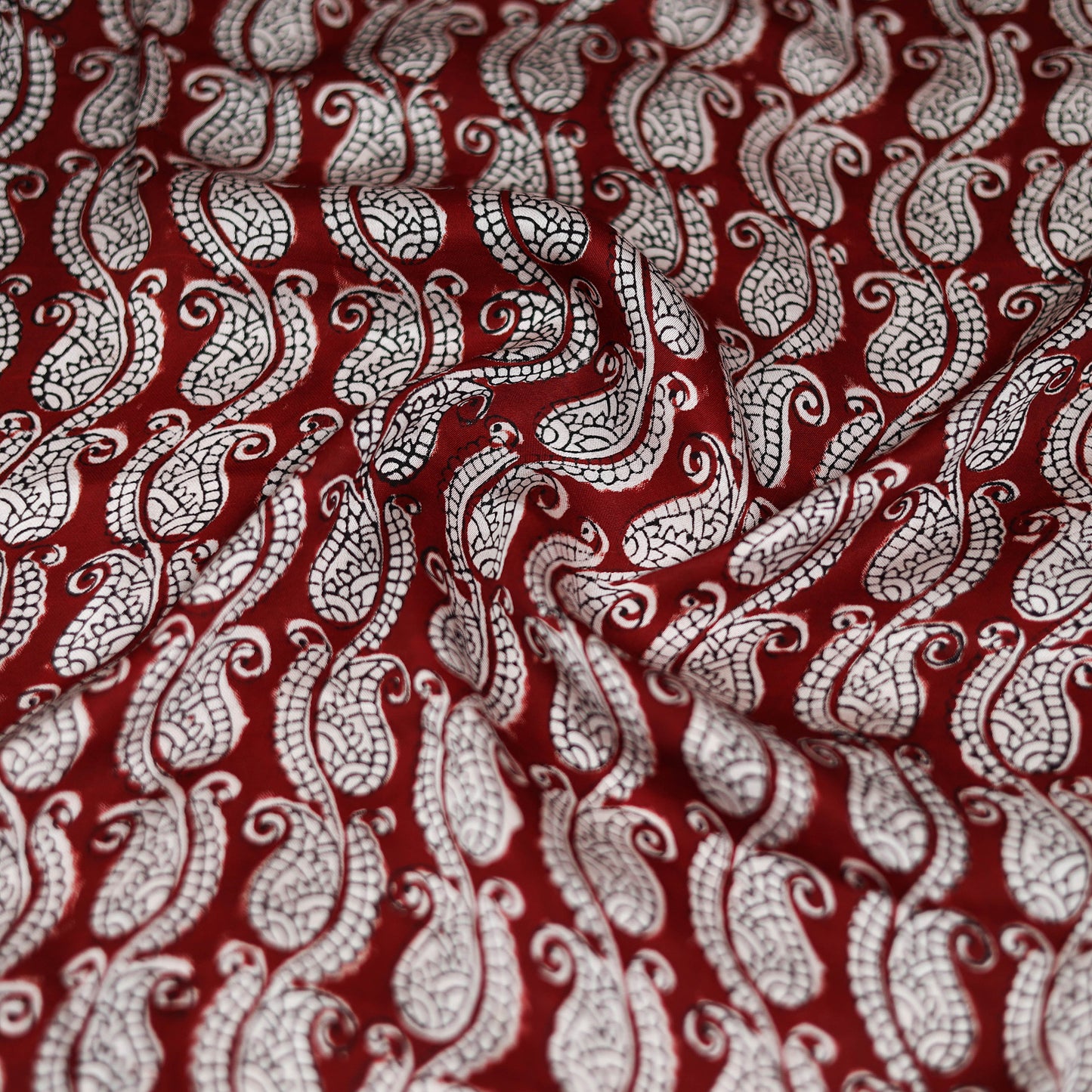 Red - Bagh Hand Block Print Modal Silk Scarf 01