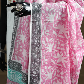 Pink - Sanganeri Hand Block Print Pure Mul Cotton Dupatta 45