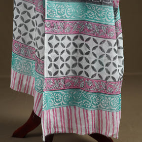 Pink - Sanganeri Hand Block Print Pure Mul Cotton Dupatta 45