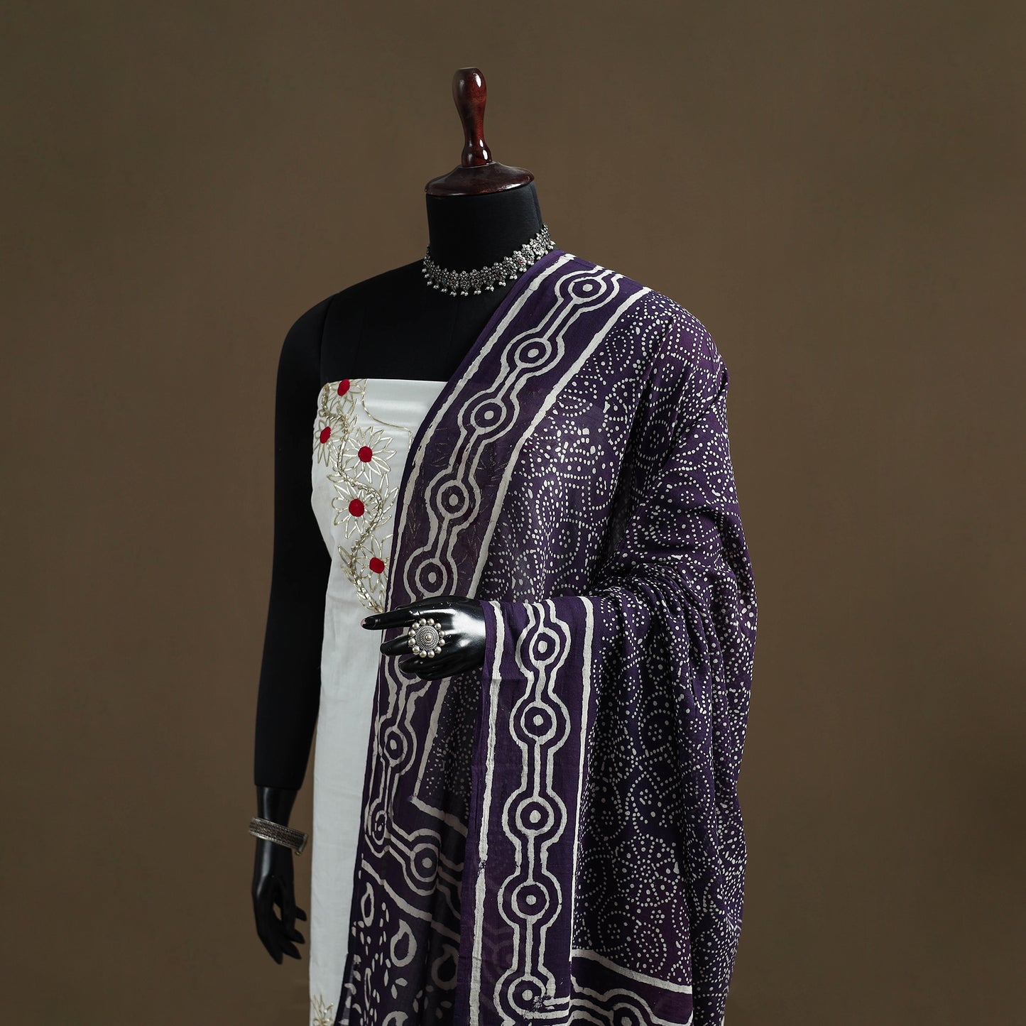 Purple - Hand Block Batik Print Pure Mul Cotton Dupatta 46