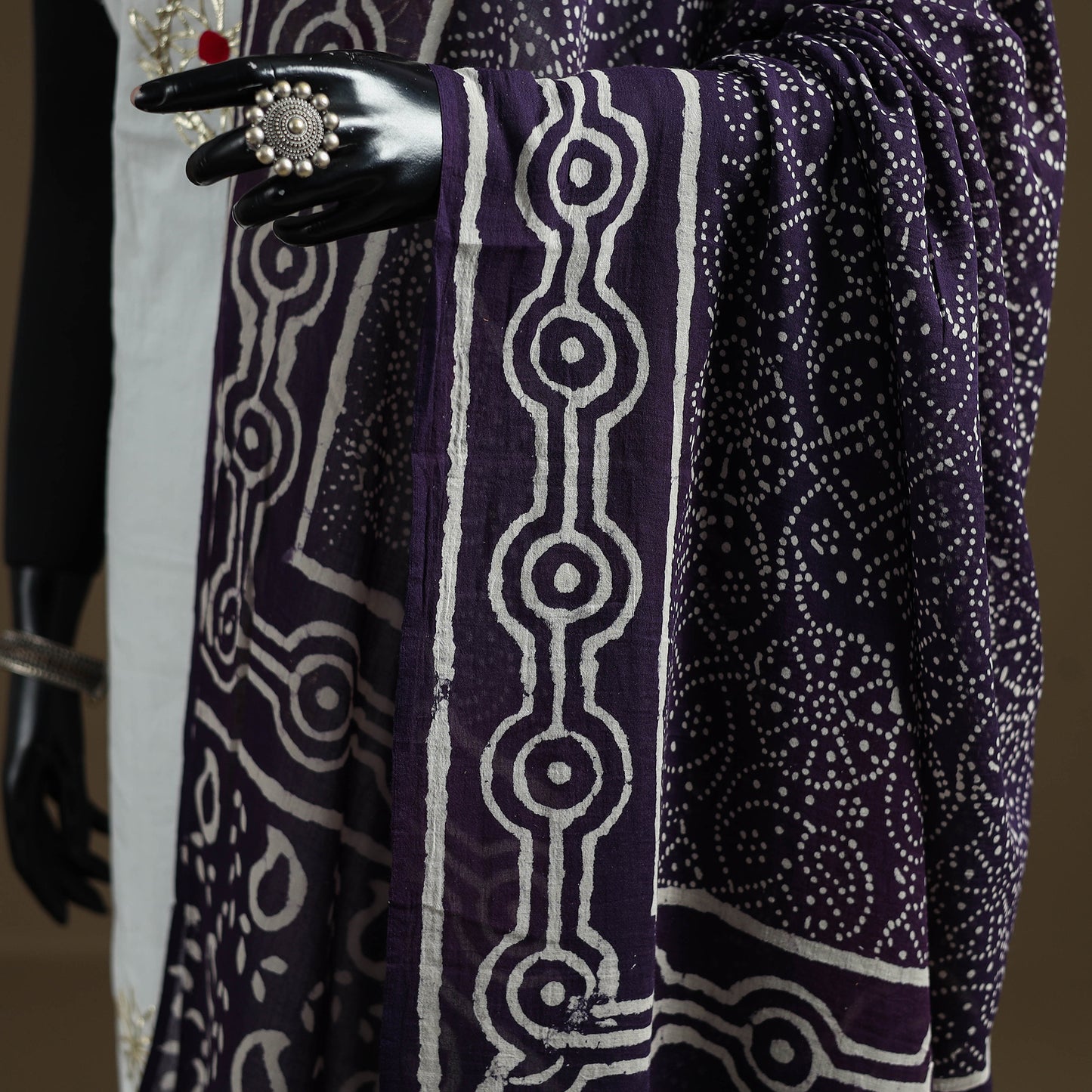 Purple - Hand Block Batik Print Pure Mul Cotton Dupatta 46