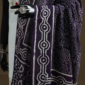 Purple - Hand Block Batik Print Pure Mul Cotton Dupatta 46