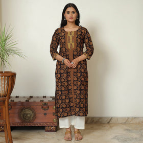 Black - Bagh Block Printed Cotton Straight Kurta 19