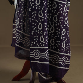 Purple - Hand Block Batik Print Pure Mul Cotton Dupatta 46