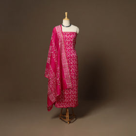 Pink - 3pc chanderi silk unstitched hand batik dress