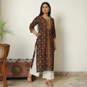 Black - Bagh Block Printed Cotton Straight Kurta 19