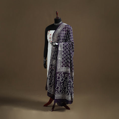 Purple - Hand Block Batik Print Pure Mul Cotton Dupatta 49