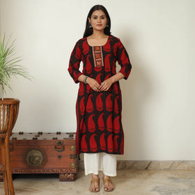 Block Print Cotton Patchwork Straight Bagh Kurta For Women