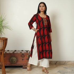 Block Print Cotton Patchwork Straight Bagh Kurta For Women