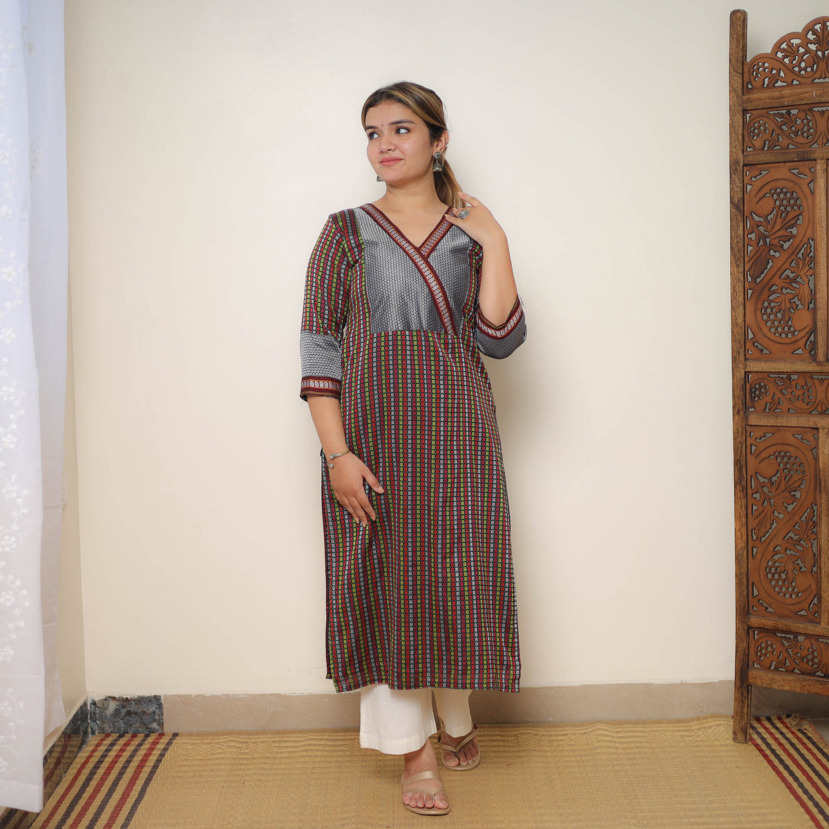 Maroon - Traditional Cotton Khun Straight Kurta for Women 25