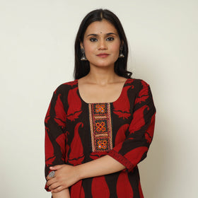 Block Print Cotton Patchwork Straight Bagh Kurta For Women