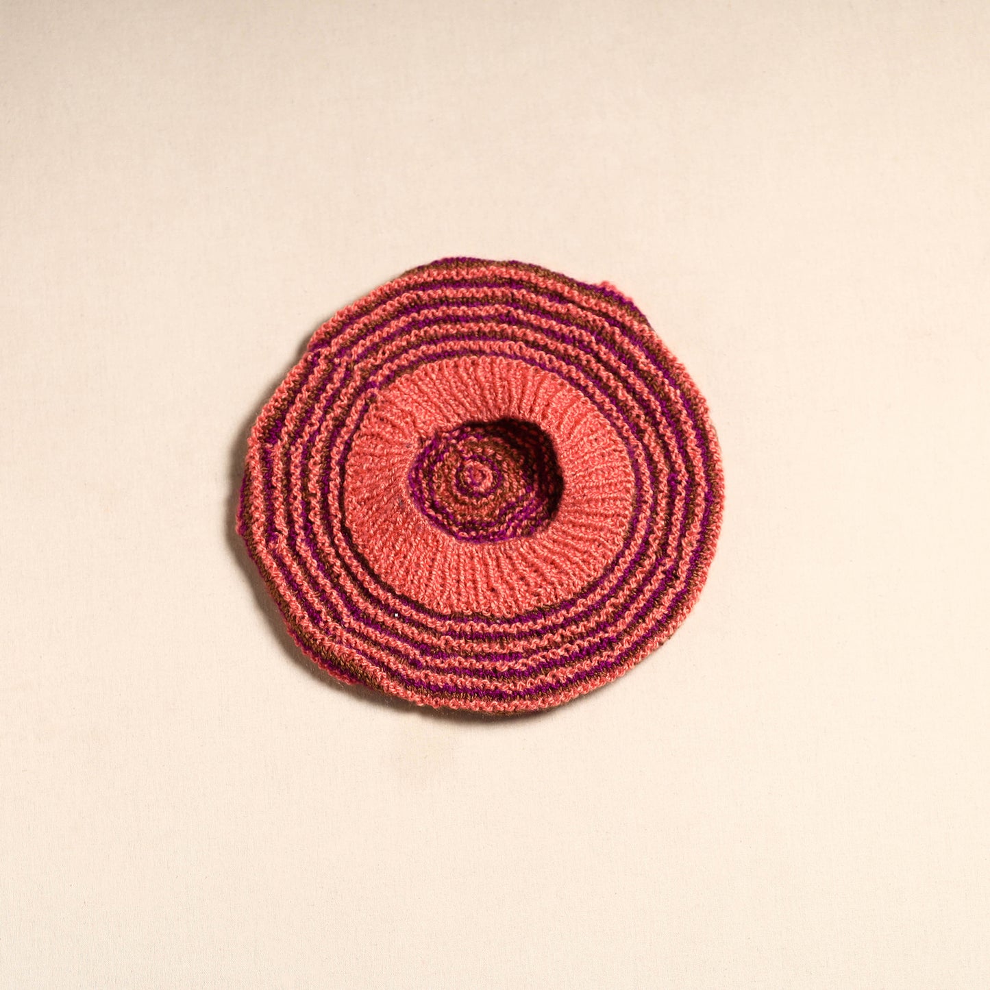 Peach - kumaun hand knitted woollen beret cap 39