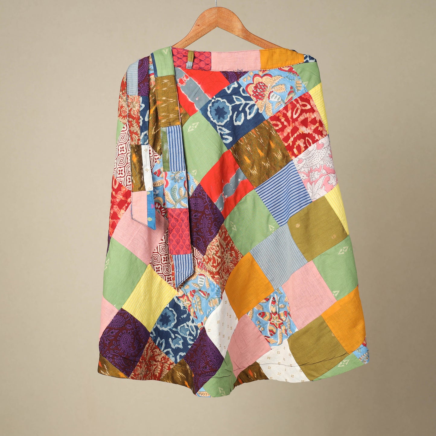 Multicolor Wrap Around Patchwork Cotton Skirt