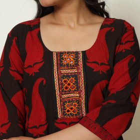 Block Print Cotton Patchwork Straight Bagh Kurta For Women