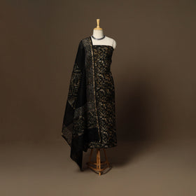 Black - 3pc chanderi silk unstitched hand batik dress