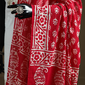 Red - Hand Block Batik Print Pure Mul Cotton Dupatta 51