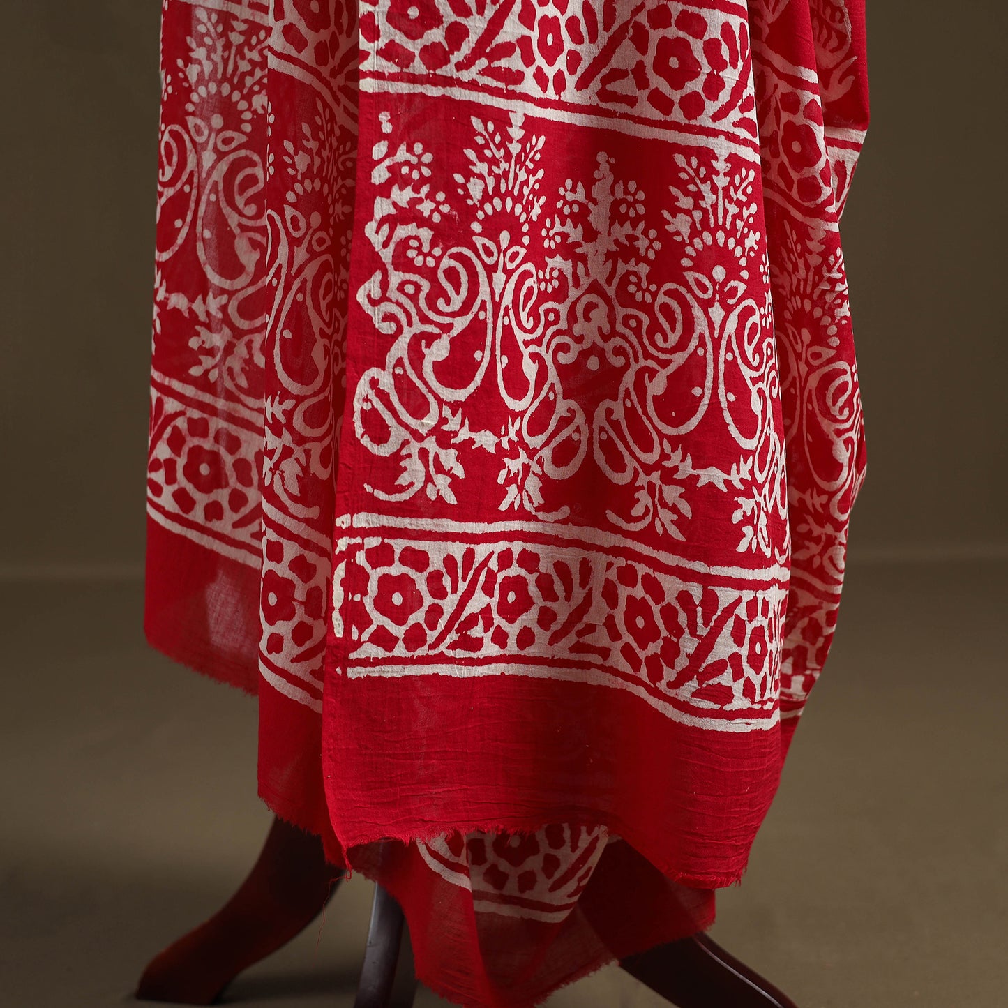Red - Hand Block Batik Print Pure Mul Cotton Dupatta 51