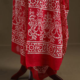 Red - Hand Block Batik Print Pure Mul Cotton Dupatta 51