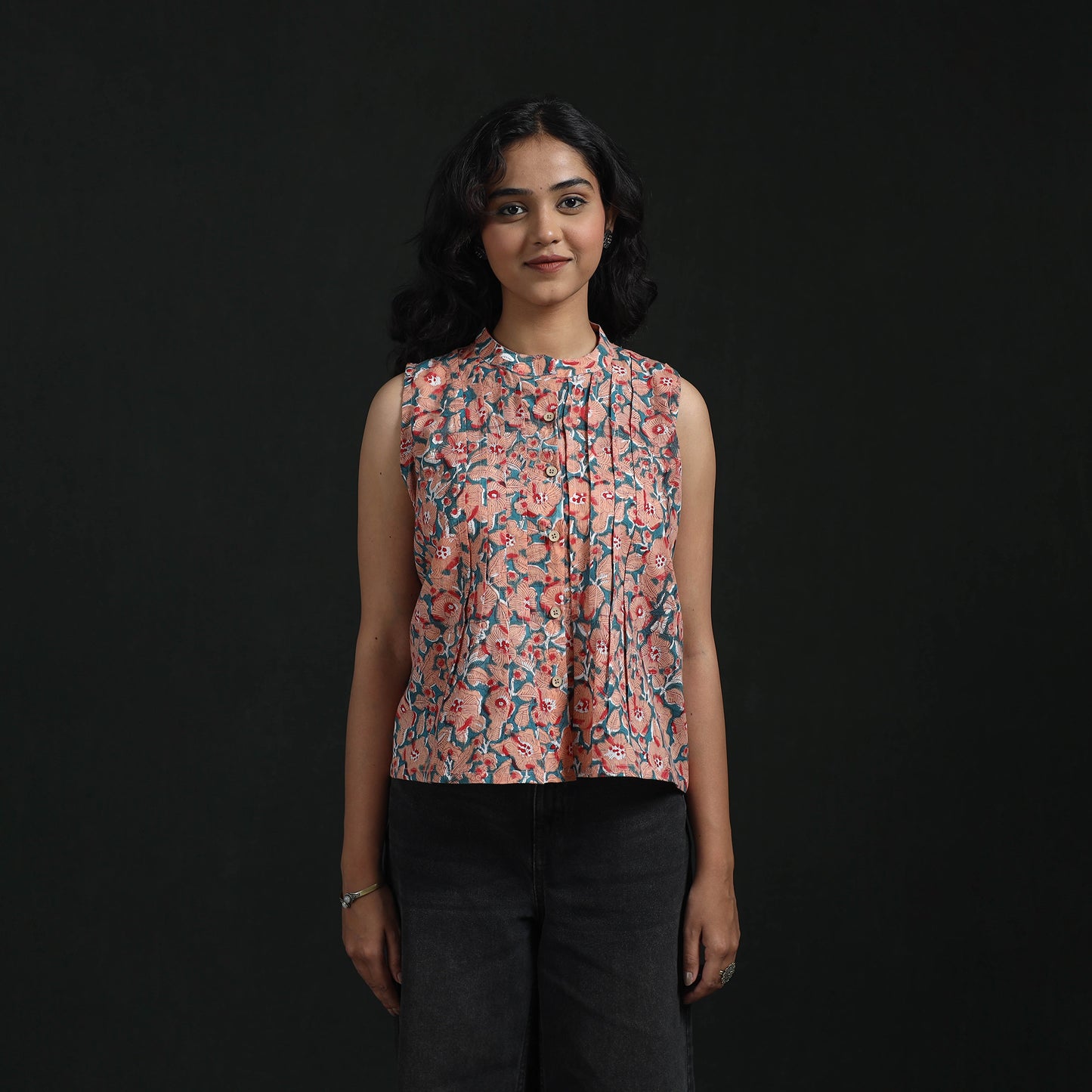 Hand Block Sanganeri Print Cotton Floral Crop Top 15