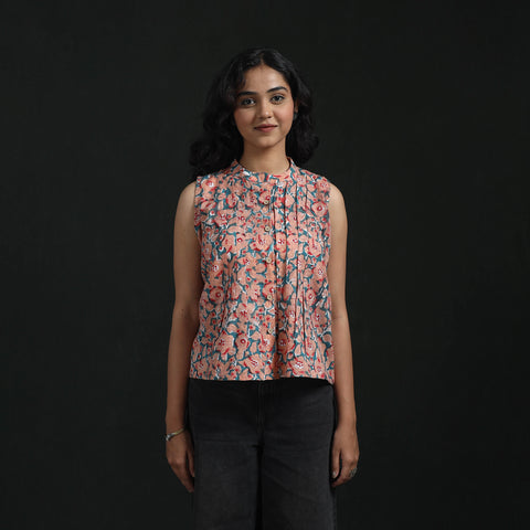 Hand Block Sanganeri Print Cotton Floral Crop Top 15