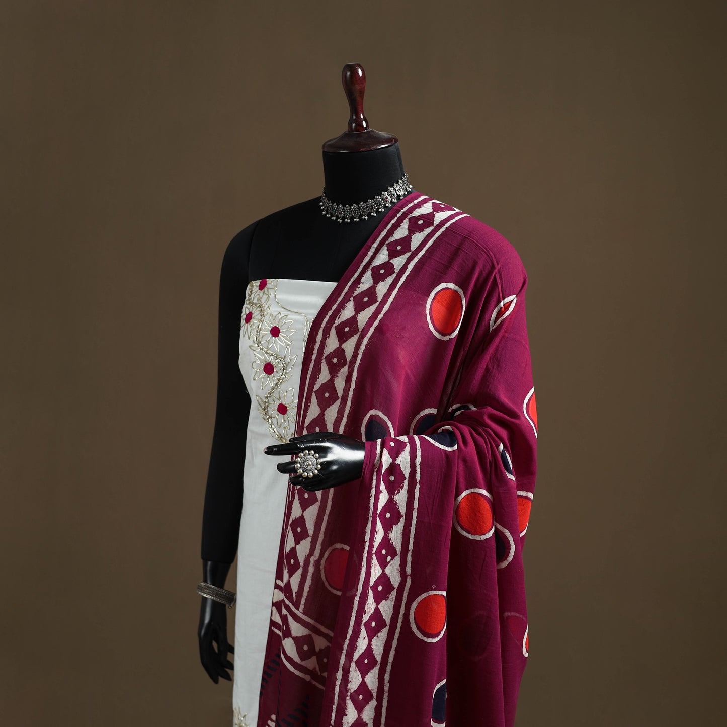 Purple - Hand Block Batik Print Pure Mul Cotton Dupatta 52