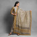 Yellow - Bagru Block Printed Chanderi Silk Kurta with Palazzo & Dupatta Set