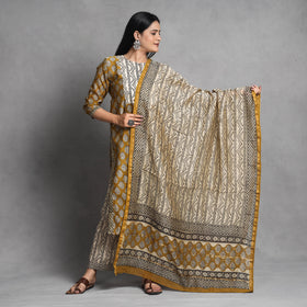 Yellow - Bagru Block Printed Chanderi Silk Kurta with Palazzo & Dupatta Set
