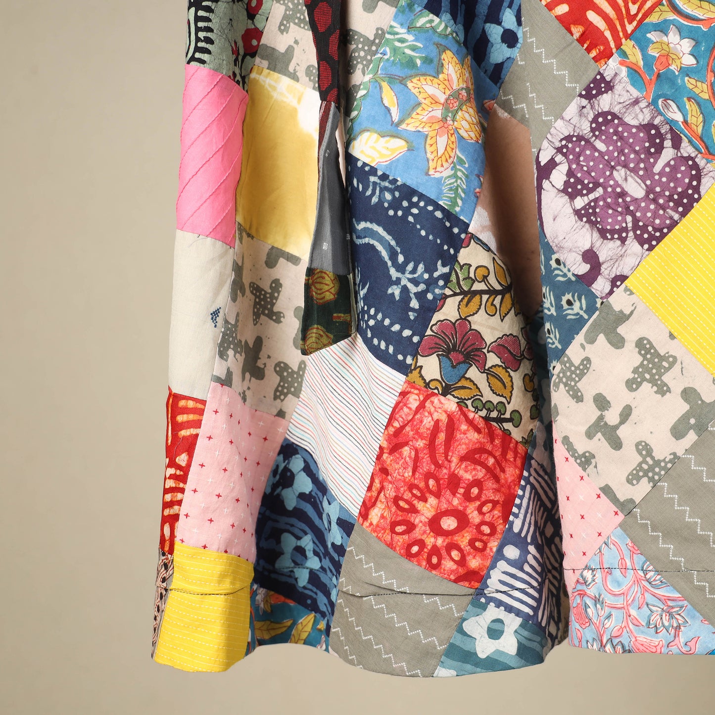 Multicolor Wrap Around Patchwork Cotton Skirt